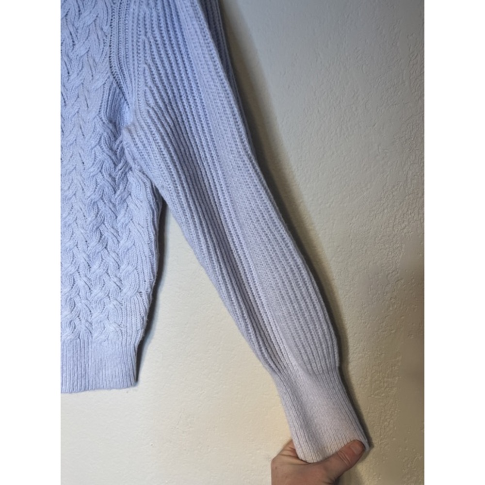 REBECCA TAYLOR La Vie lilac purple cable knit wool crewneck sweater L - Picture 6 of 11